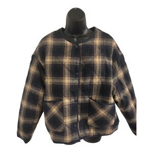 Ci Sono quilted navy Krista plaid look snap button front jacket size large new